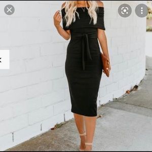 Top Secret Off the Shoulder Ribbed Midi Dress